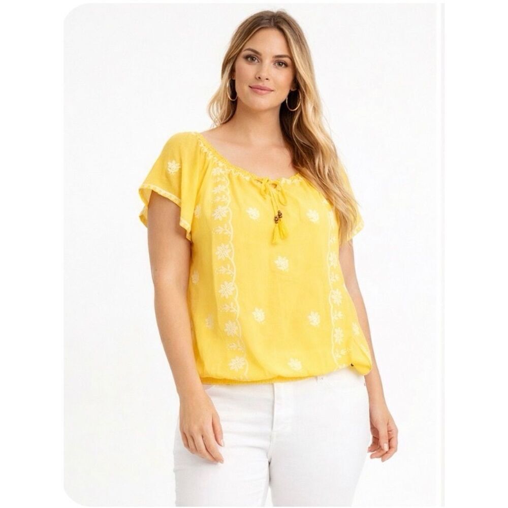 Torrid Yellow Smocked Embroidered Blouse